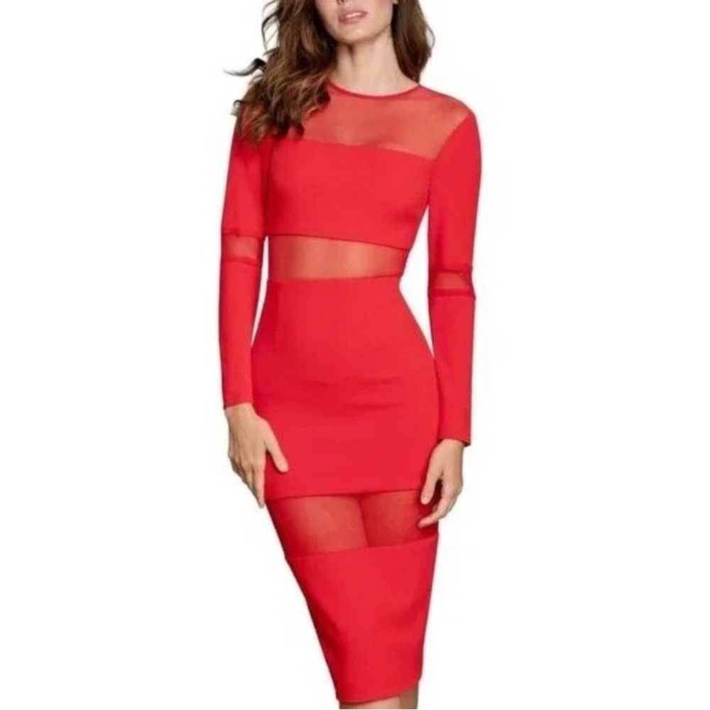NWT Chic Red Sheer Panel Dress